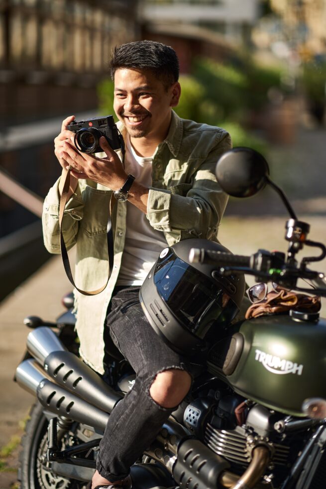 Photo-shooting in Prague with Luke and his Triumph motorcycle.